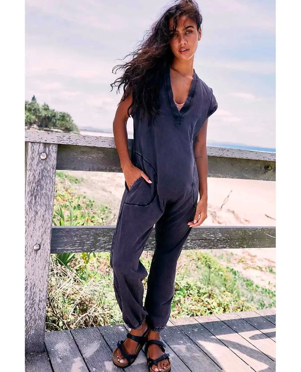 Restocked Hot Shot V-Neck Onesie Washed Black