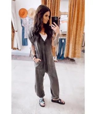 Restocked Hot Shot V-Neck Onesie Washed Black