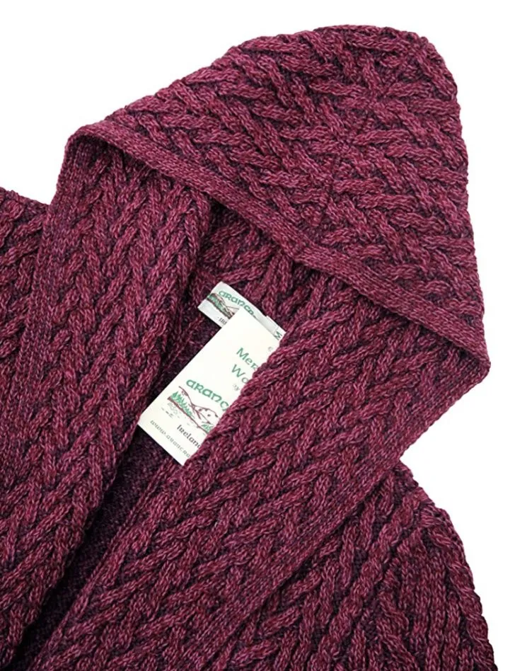 Shawl Hooded Aran Cardigan | Purple