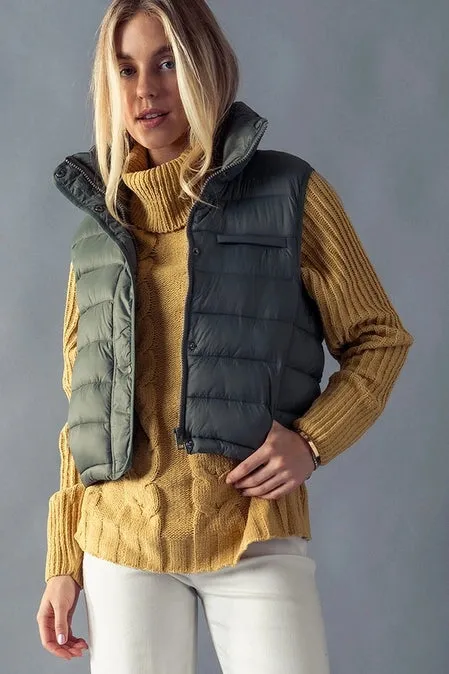 Stripe Quilted Stand Collar Padded Vest Jacket