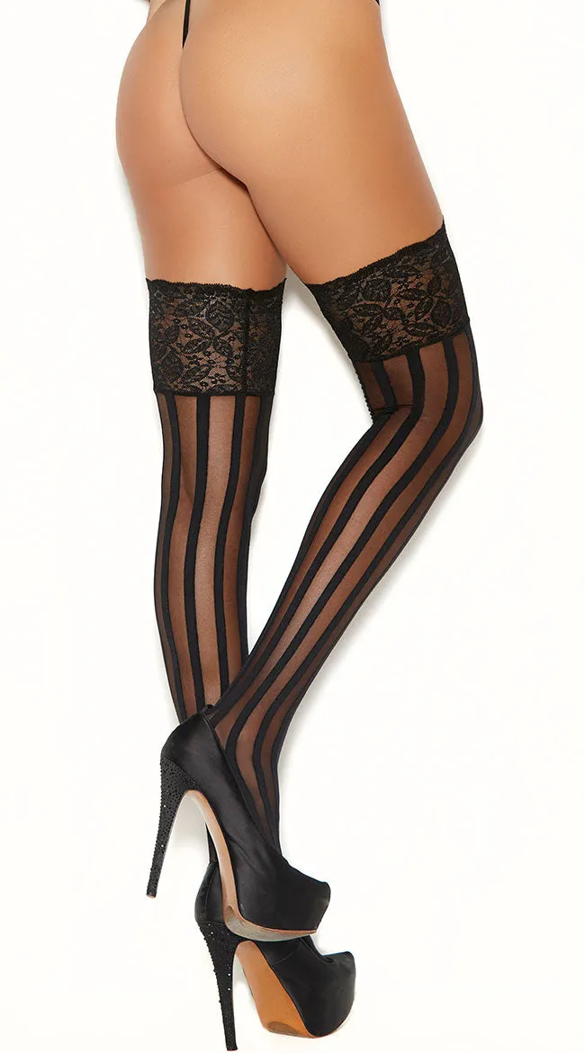 Striped Lace Top Thigh Highs