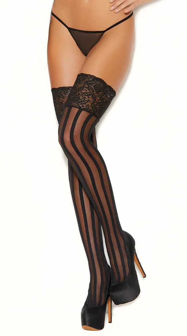 Striped Lace Top Thigh Highs