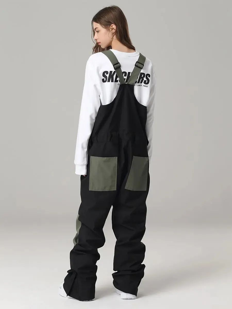 Women Contrast Color Ski Snow Bibs Pants