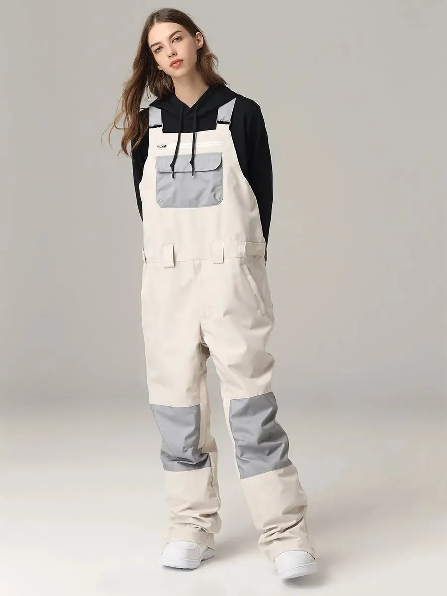 Women Contrast Color Ski Snow Bibs Pants