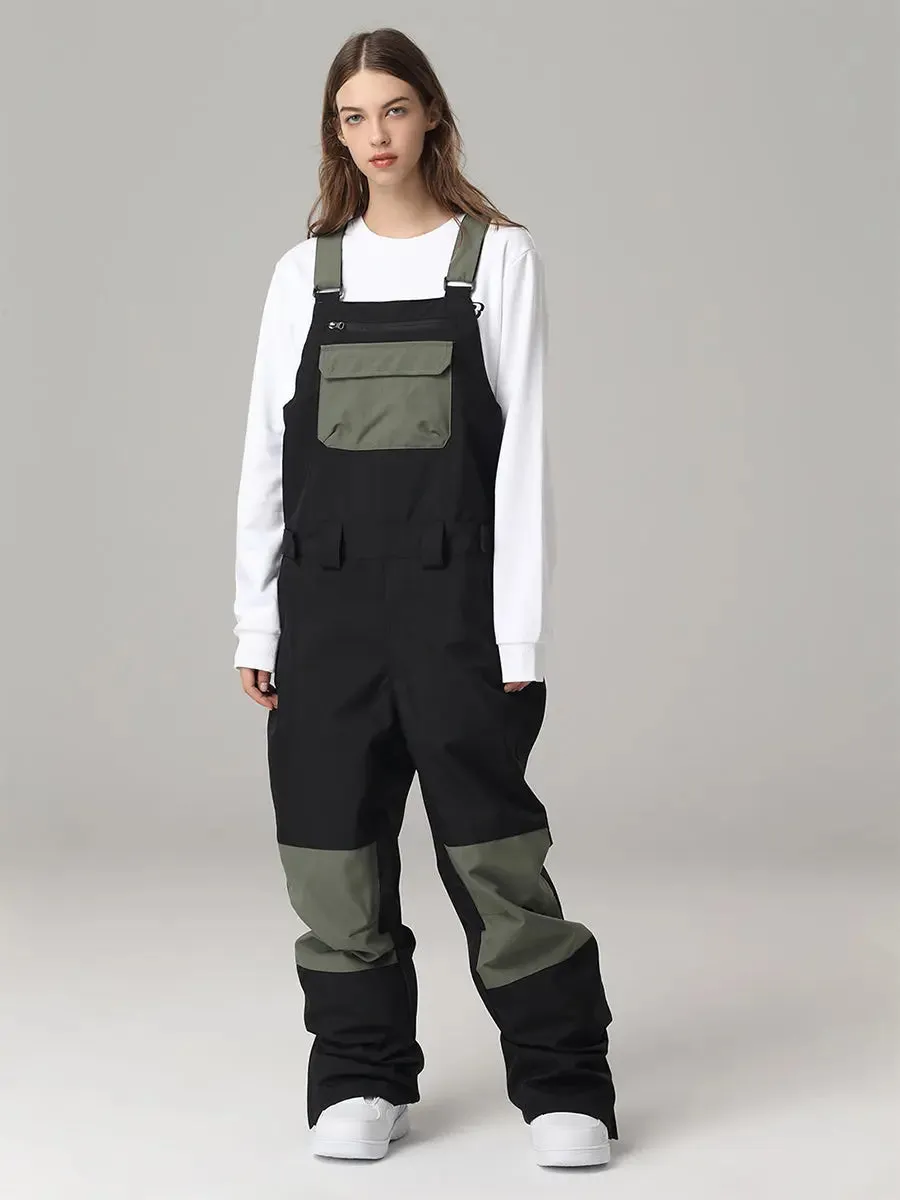 Women Contrast Color Ski Snow Bibs Pants
