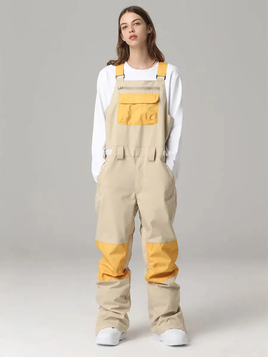 Women Contrast Color Ski Snow Bibs Pants