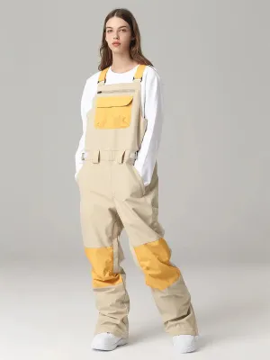 Women Contrast Color Ski Snow Bibs Pants