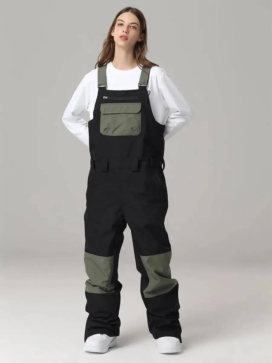 Women Contrast Color Ski Snow Bibs Pants