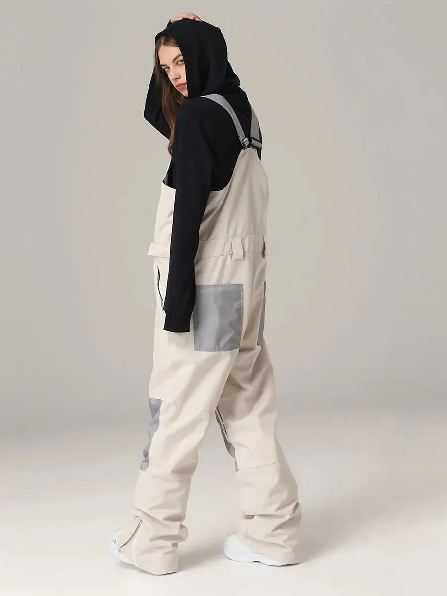 Women Contrast Color Ski Snow Bibs Pants