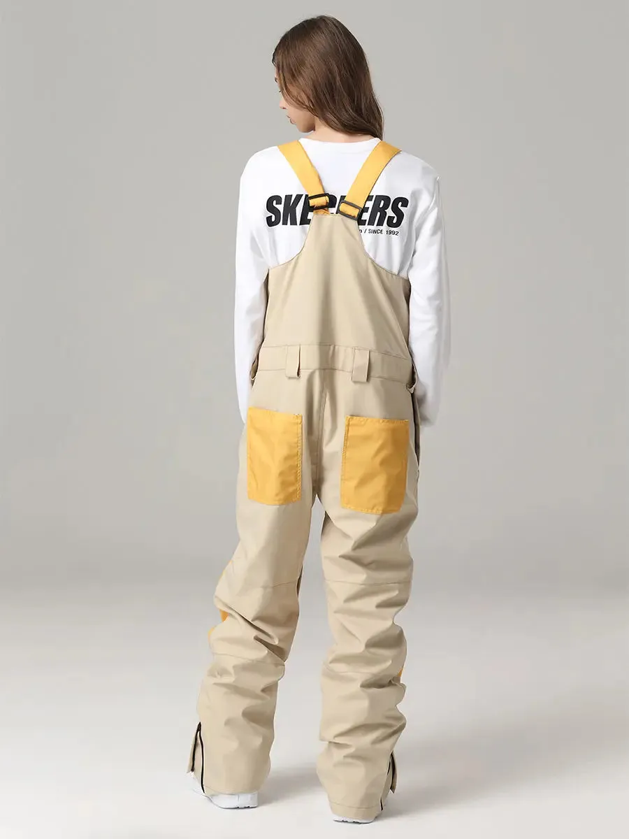 Women Contrast Color Ski Snow Bibs Pants