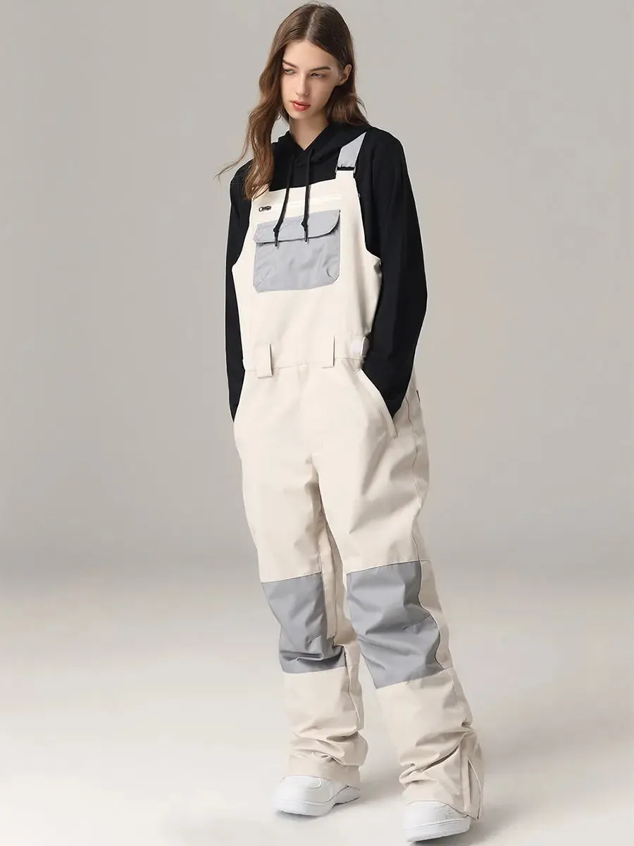 Women Contrast Color Ski Snow Bibs Pants