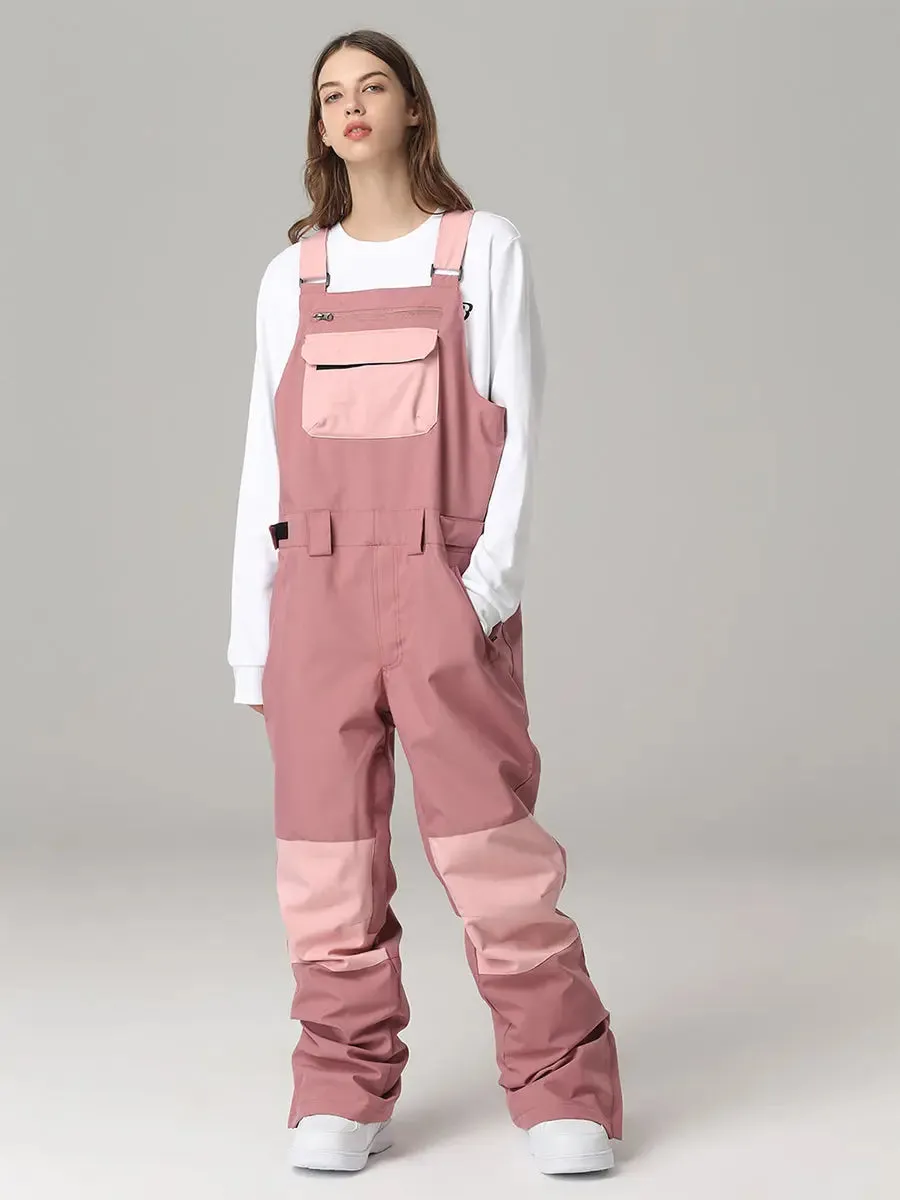 Women Contrast Color Ski Snow Bibs Pants
